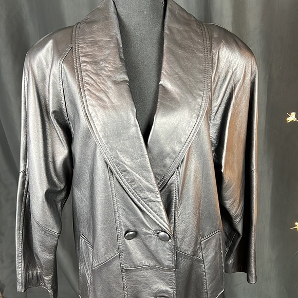 Vintage Winlit Black Leather Trench - Picture 2 of 6